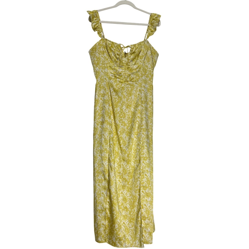 Cinq a Sept Milicent Yellow Floral Ruffle Strap Ruched Dress Size 10 Retail $395